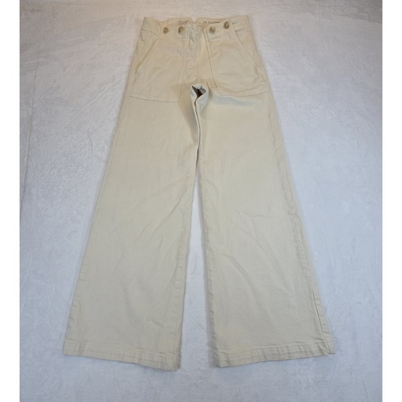 Pilcro The Kit Women 28 Beige Wide Leg Utility Khakis Trouser Pockets Buckle - Picture 1 of 12